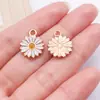 Pendente de Liga de Crisântemo Branco Gotejante de Óleo Flor de Girassol Acessórios para Joias DIY Colar Brincos Chaveiro Pingente Pequeno