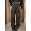 Jeans Estilo Chino Otoño 2025 para Mujer Nuevos Casuales Tie-Dye Pantalones de Guadaña Sueltos Adelgazantes de Pierna Ancha Largo Hasta el Suelo Modernos