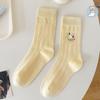Calcetines para Mujer Media Caña Algodón Sin Costuras Calcetines Coreanos de Dibujos Animados Lindos Versátiles Calcetines de Rizo Icono Estampado en Caliente Medias Cómodas Sección Delgada