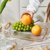 Prato de frutas transparente com borda dourada estilo luxo leve, plástico PET, prato para guardar miudezas de mesa, prato para temperos de cozinha, prato