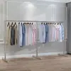 Secador de Ropa de Acero Galvanizado Engrosado de Pie Vertical Interior Exterior Balcón Estante Colgante de Dos Niveles Estante Superior e Inferior Secador de Ropa