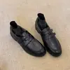 Versão em Couro Macio~Mocassins Retro de Salto Grosso Femininos Novos Versáteis Pretos Slip-on Sapatos Pequenos de Couro Elegantes para o Trabalho Sapatos Individuais