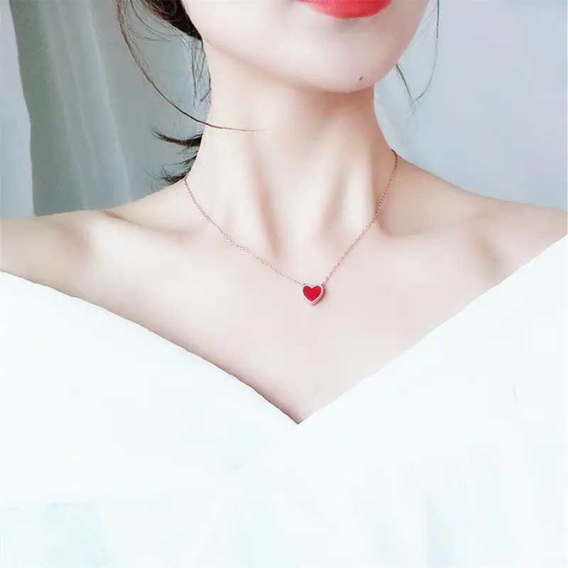 韩国网红小众设计感小红心项链女个性简约学生森系爱心吊坠锁骨链
