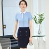 Camisa azul de manga curta para mulheres verão recepção formal vestimenta de negócios terno camisa com lapela elegante macacão para mulheres