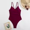 Nuevo Traje de Baño Enterizo Europeo y Americano para Mujer, Conservador Adelgazante Color Sólido Correa Simple Espalda Descubierta Diseño Transfronterizo