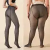 Leggings de otoño e invierno translúcidos para la piel, de talla grande, con forro polar para mujer, color gris de azafata, medias gruesas LX