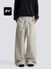 Pantalones Cargo Rectos Simples Americanos Fengmei Unisex Holgados para Viajar Diseño Deconstruido Corte Tridimensional Pantalones Casuales de Pierna Ancha