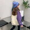 Suéter de Invierno para Niñas con Forro Polar Estilo Nuevo para Niños Medianos-Grandes Estilo Occidental Suelto Cálido Jersey con Combinación de Colores Raglán Estampado de Oso