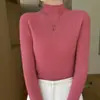 Suéter de punto sin costuras, liso, de estilo coreano, adelgazante, perfecto como capa interior, elegante y con estilo para mujer, corte ajustado, cuello semi-alto, adecuado para otoño e invierno