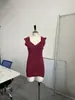 Vestido Corto de Fiesta Ajustado al Cuerpo con Escote en V, Alta Elasticidad, Estilo Francés, Transfronterizo, Ligeramente Maduro, para Mujer, Verano