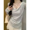 Tela de Lyocell Cuello Rayado Gasa Protección Solar Cover-up Verano para Mujer Top con Sentido del Diseño