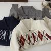 Suéter de Punto Acolchado con Cuello Polo Estilo Coreano para Mujer 2025 Nueva Chaqueta Corta Gris de Contraste Ropa de Otoño Transfronteriza