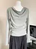 Top de diseño sutil con cuello de solapa para mujer, temporada Primavera/Otoño 2026, Absolutamente Hermoso, Dulce y Picante, Camiseta de manga larga de un solo hombro, Ajuste ceñido, Top básico perezoso