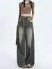 Jeans Vintage Lavado de Perna Larga para Mulheres, Novo Plus Size Emagrecedor Cintura Alta Estilo Americano Reto Petite Solto Comprimento Total Calça