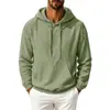 Nova blusa de moletom com capuz de algodão e linho estilo europeu e americano para homens, cor sólida, manga longa, top solto casual versátil