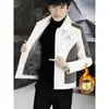 Jaqueta Cardigan Masculina de Lã de Cordeiro e Fleece Espessado Quente Nova Outono/Inverno 2024, Item Popular de Comércio Exterior