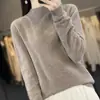 Suéter feminino de outono e inverno com gola alta discreta, mangas compridas, caimento solto, modelador, pulôver versátil, camisa base de fleece, top de tricô