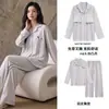 Pijama feminino de outono com bojo, manga longa e calça comprida, novo estilo, cardigã com lapela, doce e fofo, casual, plus size, roupa de casa fresca