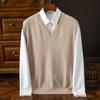 Colete de Tricô Masculino Transfronteiriço Sem Mangas Suéter Colete Gola V Cor Lisa Pulôver Colete Camada Base Outono e Inverno Tops para Homens