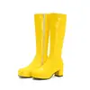 Botas de mujer de estilo nuevo para otoño e invierno de comercio exterior, tacón medio grueso, botas altas de charol, botas largas de punta cuadrada, cremallera lateral blanca de comercio exterior