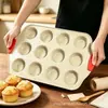 Molde para pastel de acero al carbono esmaltado cerámico transfronterizo con puntos de silicona, molde redondo para 12 muffins para tartas de huevo, pasteles y pudines