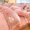 Conjunto de Quatro Peças de Veludo Leite Espesso de Inverno Capa de Edredom de Flanela Coral Lençol de Cama de Lã Dupla Face Capa de Edredom Lençol com Elástico Conjunto de Três Peças