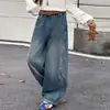 Jeans de Otoño e Invierno para Niñas 2026 Nuevos Casuales para Niña Contergido Grueso con Parches Pierna Ancha Curva Tendencia