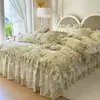 Conjunto de Quatro Peças de Algodão de Alta Qualidade com Estampa Digital para Primavera e Verão Estilo Saia de Cama Estilo Princesa Pastoral Fronha com Renda Franzida Roupa de Cama