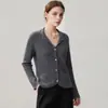 Cardigã de cashmere com gola de alfaiate, nova coleção outono/inverno 2026, peça base feminina justa ao corpo, estilo elegante, malha canelada, peça externa de abotoamento simples