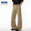 Pantalones de vestir blancos de pierna recta con caída, dobladillo curvo, ligeramente acampanados, pantalones de seda helada para hombres altos, pantalones casuales para traje de longitud extendida