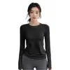 Roupa de Yoga para Mulheres, Estilo Outono e Inverno, Corte Justo, Alta Elasticidade, Gola Redonda, Manga Longa, Treinamento de Corrida, Roupas Fitness de Secagem Rápida