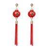Pendientes festivos étnicos con borlas de linterna y palabra alegre en rojo, pendientes de joyería nupcial en rojo