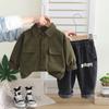 Roupas de primavera para meninos estilo coreano, conjunto de duas peças casual de dois bolsos para bebês, estilo ocidental, primavera e outono, roupas para meninos