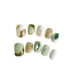 Manicura Portátil Hecha a Mano Verde Blanqueadora Diamantes Difuminados Manicura Portátil de Gama Alta Parche de Uña Terminado Estilo Corto Primavera y Verano