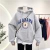 Moletom com Capuz Preço Real Feminino com forro de fleece Engrossado Outono e Inverno Novo Estilo Coreano Ins Tendência Estampado com Letras Solto plus size Jaqueta