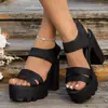 Nuevas sandalias de moda transfronterizas de tacón alto, talla grande, tejido flyknit, suela gruesa, plataforma impermeable, romanas, punta abierta, sexy, para discoteca