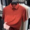 Camisa Polo Respirável com Seda de Amora e Seda de Gelo para Homens, Novo Estilo de Verão, Caimento Solto, Camiseta Casual da Moda de Manga Curta para Homens