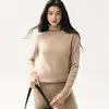 Estilo Minimalista Suéter 100% Cachemira Pura para Mujer Dobladillo Enrollado Cuello Alto Manga Larga Tejido Capa Base Suave Suéter de Cuello Alto