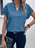 2026 Amazon Transfronterizo Nueva Camisa de Verano para Mujer de Color Sólido con Cuello en V y Mangas Murciélago Moda Top de Manga Corta