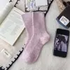 Calcetines de Lana Suave de Color Sólido para Mujer Versión Coreana Estilo Simple Ins de Caña Media Calcetines Arrugados Otoño e Invierno Calcetines Gruesos Arrugados