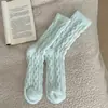 Meias Grossas Macias de Inverno e Outono com Pelo de Visão Torcido para Mulheres, Meia-panturrilha, Quentes, Cor Sólida, Coreia do Sul, Macias, Pegajosas, Moda