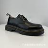 Botas de Cuero para Primavera y Verano Doble Costura 3 Ojales Zapatos Planos Casuales Unisex Negro Suela Gruesa Botas Martin de Cuero Botas Cortas Mujer
