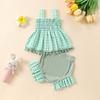 Yt2358 Conjunto de Dos Piezas para Bebé Niña: Falda de Tirantes Cuadros Linda + Pantalones Cortos