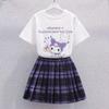 Saia Roupa de Verão para Menina Estilo College JK Saia Plissada conjunto Styline 6 Camiseta de Manga Curta Infantil Roupas de Verão