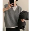 Chaleco de punto con cuello en V para mujer, nuevo estilo otoño/invierno, corte holgado y relajado, perfecto para superponer, se puede usar como prenda exterior o como suéter de capa base
