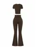 Novedad Primavera/Verano 2026 Pantalones de Campana Transfronterizos Europeos y Americanos Top Corto de Cintura Alta Manga Corta Ropa Deportiva para Múltiples Ocasiones Traje Casual para Mujer