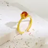 Joyería Exquisita de Moda Japonesa y Coreana Personalidad Lujo Ligero Chapado en Oro Real Anillo Abierto de Cristal con Piedra de Color Artificial