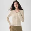 Nuevo cárdigan de punto para otoño/invierno con 35% de cachemira, hilos metálicos, cuello redondo en V, textura acanalada, colores lisos y mangas largas