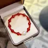 Neve Branca Ágata Vermelha~Prata Esterlina S925 Ágata Vermelha Natural Pérola Shijia Pulseira para Mulheres, Joia Vermelha de Nicho para o Ano Novo
