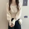 Camisa de Punto de Manga Larga Estilo Coreano Suave Perezoso Sentido del Diseño Otoño e Invierno para Mujer Holgada Adelgazante Suéter Jersey Versátil Camiseta Básica